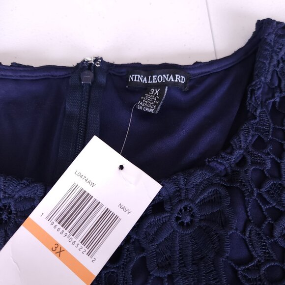 Nina Leonard Navy Blue Lace Dress, Plus size 3X - Picture 7 of 16